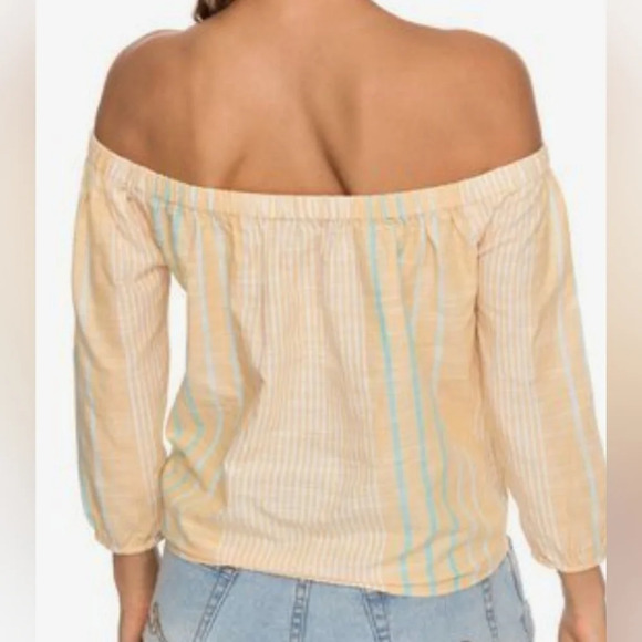 Roxy Crossing Stripes Off The Shoulder Cotton Top, Tie Hem, Lightweight, EUC! - Picture 6 of 12